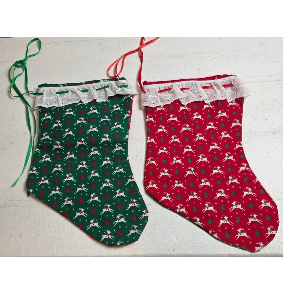 CLEARANCE 💲6️⃣ Handmade Vintage Christmas Stockings Reindeer Tree‎ Cottagcore